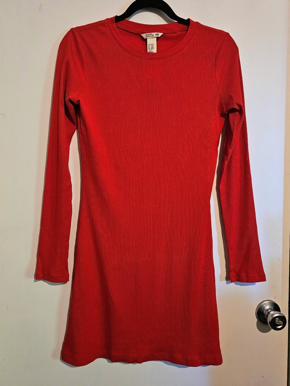 NWT H&M Girls Dress 12-14Y Red Ribbed Long Sleeve Organic Cotton Stretch